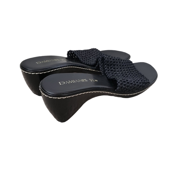 Damiani's Black Wedge Woven Top Slip On Sandals - Picture 3 of 11